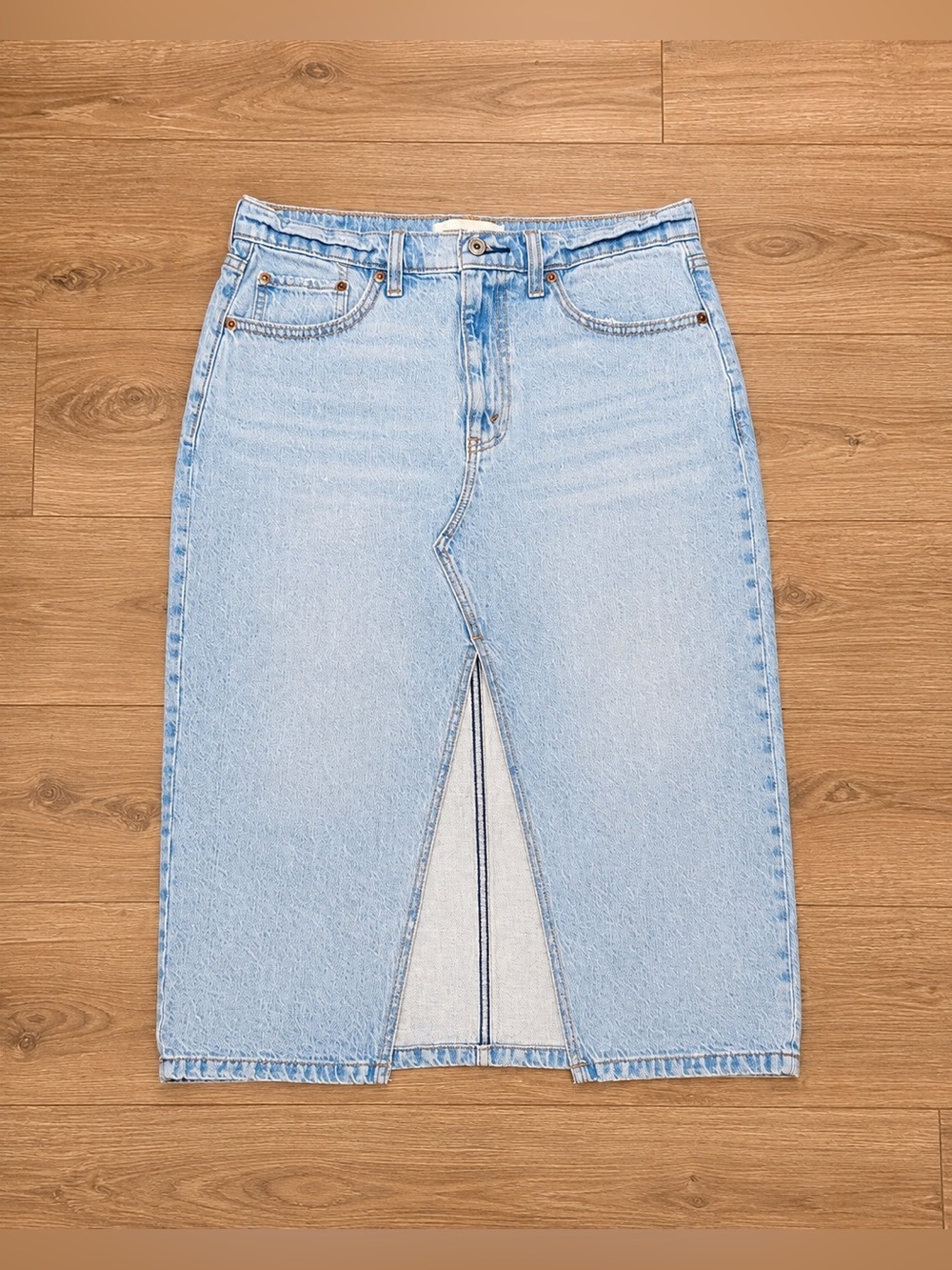 Abercrombie & Fitch Light Blue Straight Denim Skirt with Center Front Slit 8R/29